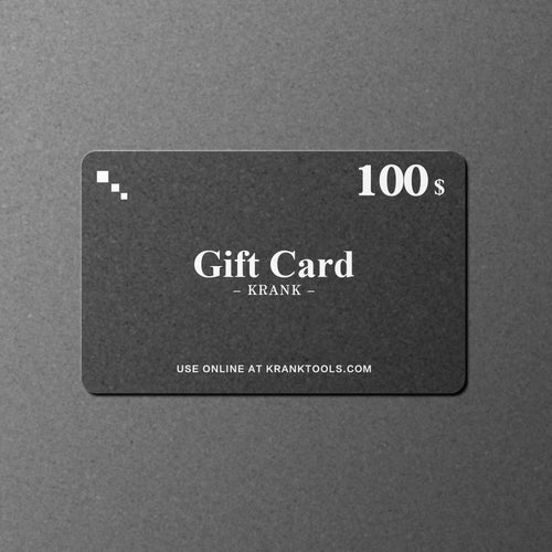 Black gift card with '100s' and 'Krank' text on a gray background
