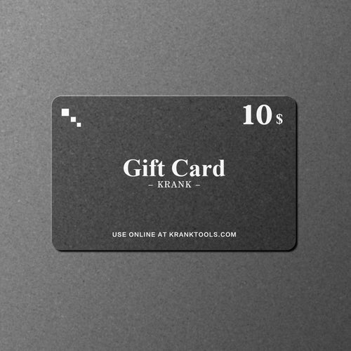 Black gift card with '10s' and 'Krank' text on a gray background